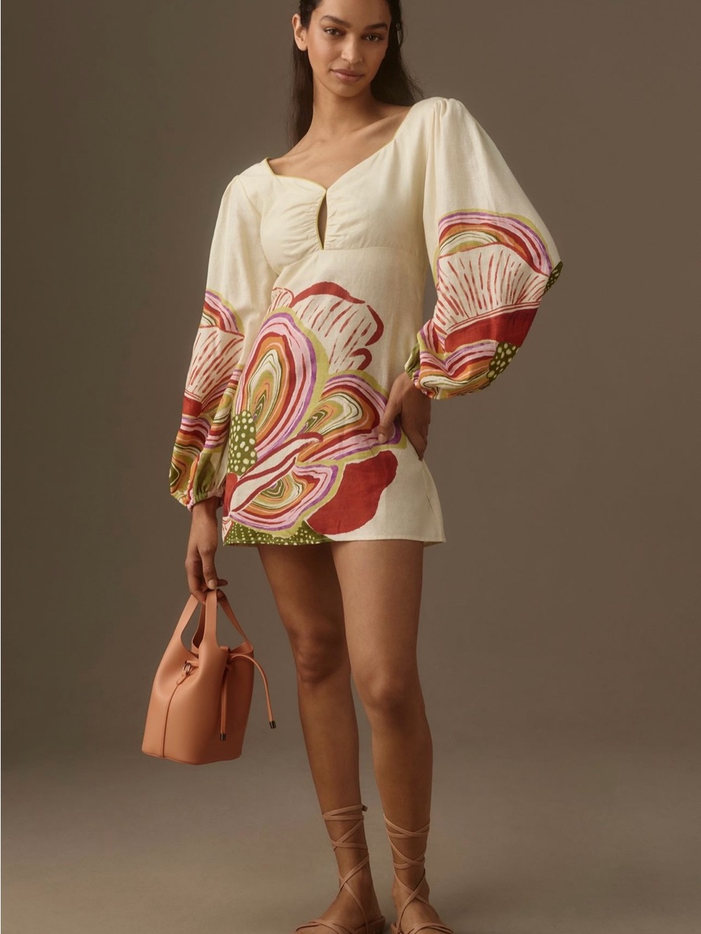 Anthropologie Farm Rio Cream Mini Dress with  Floral Print NWT